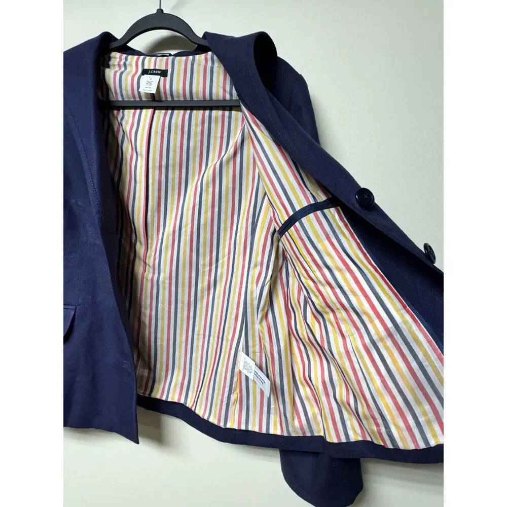 J. CREW 100% Linen Nautical Navy Blue Sailor Style Blazer, Silk/Cotton Lining 12